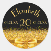 誕生日ブラック金ゴールドボウ名日付 ラウンドシール (正面)