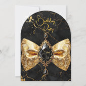 誕生日ブラック金ゴールドマーブルジュエルペイズリーボウ 招待状 (正面)