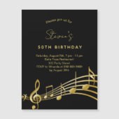 誕生日ブラック金ゴールドミュージックノート マグネット招待状 (正面)
