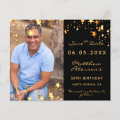 誕生日ブラック金ゴールド写真予算Save the Date (正面)