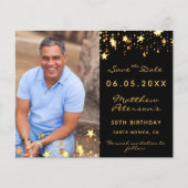 誕生日ブラック金ゴールド写真予算Save the Date チラシ (正面)