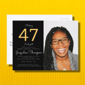 誕生日ブラック金ゴールド写真 インビテーションポストカード