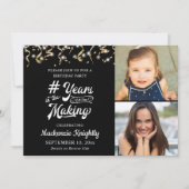 誕生日ブラック金ゴールド年の作り2写真 招待状 (正面)