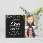誕生日ブラック金ゴールド年の作り2写真 招待状 (スタンド正面)