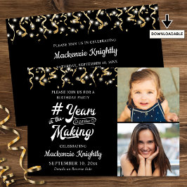 誕生日ブラック金ゴールド年の作り2写真 招待状
