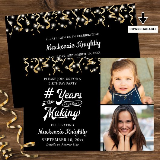 誕生日ブラック金ゴールド年の作り2写真 招待状
