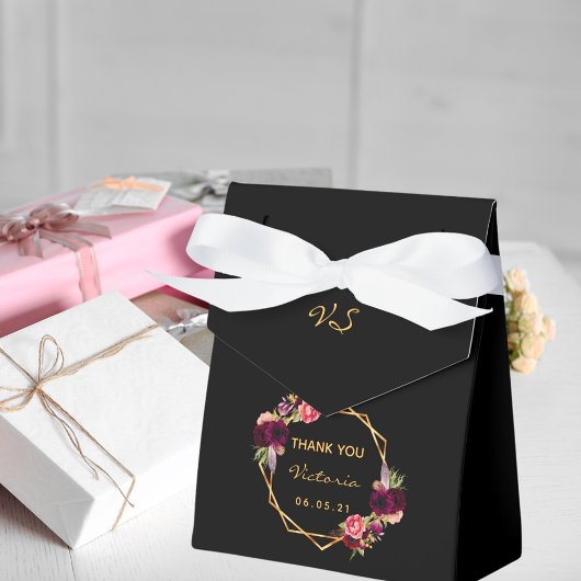 誕生日ブラック金ゴールド幾何学的ブルゴーニュ花模様 フェイバーボックス