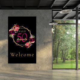 誕生日ブラック金ゴールド幾何学的花模様ブルゴーニュ ポスター