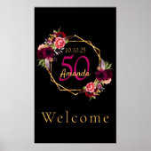 誕生日ブラック金ゴールド幾何学的花模様ブルゴーニュ ポスター (正面)