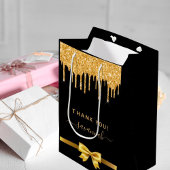 誕生日ブラック金ゴールド感謝していグリッターお願い ミディアムペーパーバッグ