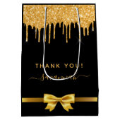 誕生日ブラック金ゴールド感謝していグリッターお願い ミディアムペーパーバッグ (裏面)