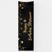 誕生日ブラック金ゴールド星ブラシスクリプトのパーソナライズ 横断幕 (縦)