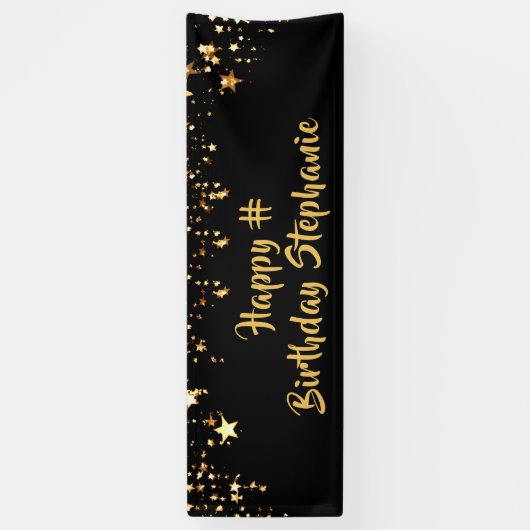 誕生日ブラック金ゴールド星ブラシスクリプトのパーソナライズ 横断幕 (縦)