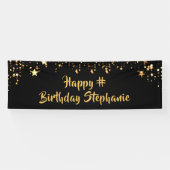 誕生日ブラック金ゴールド星ブラシスクリプトのパーソナライズ 横断幕 (横)