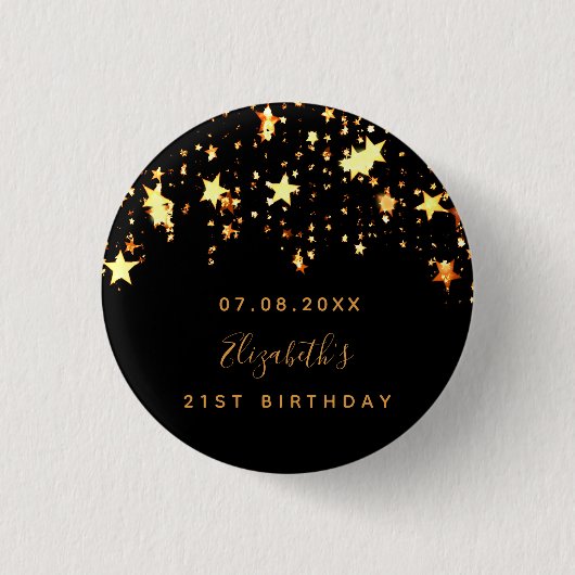 誕生日ブラック金ゴールド星モノグラカスタムム 缶バッジ (正面)