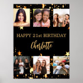 誕生日ブラック金ゴールド星写真コラージュ ポスター (正面)