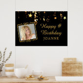 誕生日ブラック金ゴールド星写真パーソナライズされた ポスター (キッチン)