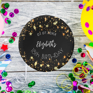誕生日ブラック金ゴールド星名 ペーパーボウル