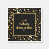 誕生日ブラック金ゴールド星手書きブラシスクリプト スタンダードカクテルナプキン (正面)