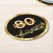 誕生日ブラック金ゴールド楽譜名 ラウンドペーパーコースター (アングル)