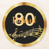 誕生日ブラック金ゴールド楽譜名 ラウンドペーパーコースター (正面)