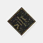 誕生日ブラック金ゴールド泡モノグラム名 スタンダードカクテルナプキン (角)