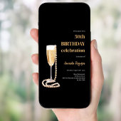 誕生日ブラック金ゴールド泡立ちワインパール 招待状