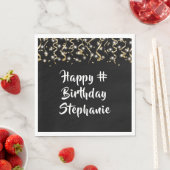 誕生日ブラック金ゴールド紙吹雪ストリーマーカスタム文字 スタンダードランチョンナプキン (インサイチュ)