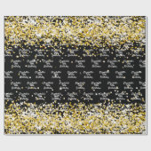 誕生日ブラック金ゴールド紙吹雪スパークル名 ラッピングペーパー (フラット)