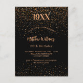 誕生日ブラック金ゴールド紙吹雪年誕生 インビテーションポストカード (正面)