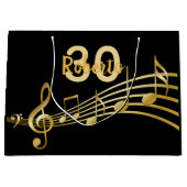 誕生日ブラック金ゴールド音楽ノートmonogram ラージペーパーバッグ (正面)