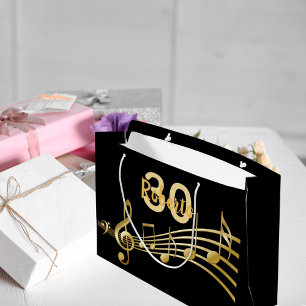 誕生日ブラック金ゴールド音楽ノートmonogram ラージペーパーバッグ
