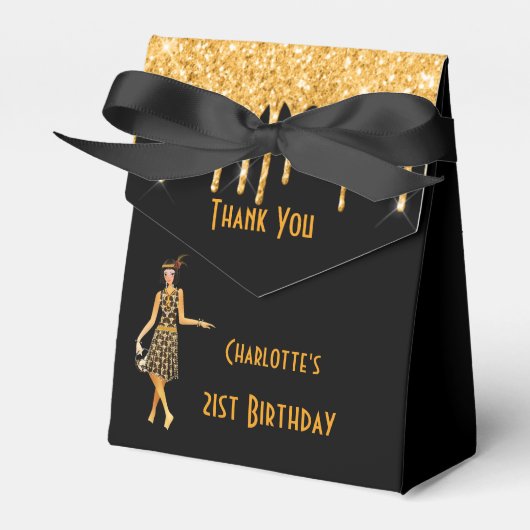 誕生日ブラック金ゴールド1920のアートデコグリッター フェイバーボックス (正面サイド)