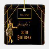 誕生日ブラック金ゴールド1920年代のスタイルアートデコ・レトロ セラミックオーナメント (裏面)