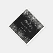 誕生日ブラック銀グリッタースパークル スタンダードカクテルナプキン (角)