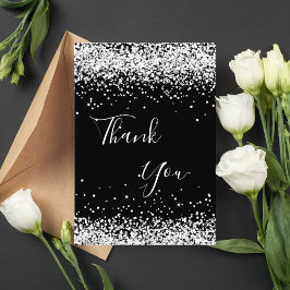 誕生日ブラック銀グリッターダストユーズ サンキューカード