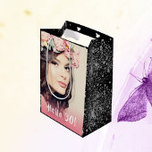 誕生日ブラック銀グリッターダスト写真hello 30 ミディアムペーパーバッグ