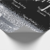 誕生日ブラック銀グリッタードリップスパークル名 ラッピングペーパー (角)