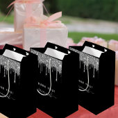 誕生日ブラック銀グリッター感謝していお気に入り ミディアムペーパーバッグ