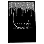 誕生日ブラック銀グリッター感謝していお気に入り ミディアムペーパーバッグ (正面)