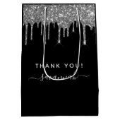 誕生日ブラック銀グリッター感謝していお気に入り ミディアムペーパーバッグ (裏面)