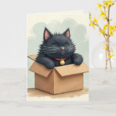 誕生日ブラック・キャット・イン・ザ・ボックス カード (黄色い花)