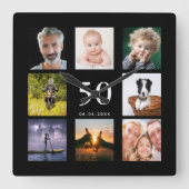 誕生日ブラック・フォト・コラージュの男 スクエア壁時計 (正面)