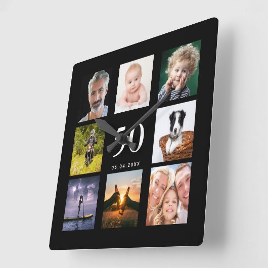 誕生日ブラック・フォト・コラージュの男 スクエア壁時計 (傾斜)