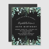 誕生日ブラックeucalyptus greenery woodland luxury マグネット招待状 (正面/裏面)