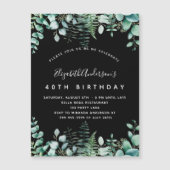 誕生日ブラックeucalyptus greenery woodland luxury マグネット招待状 (正面)