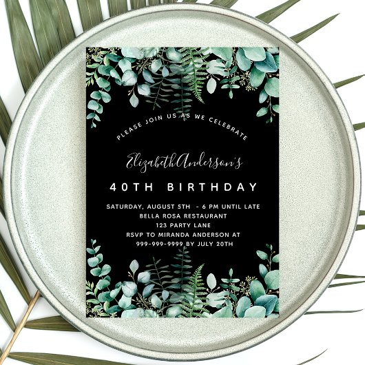 誕生日ブラックeucalyptus greenery woodland luxury 招待状