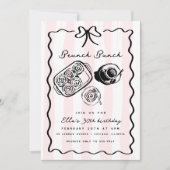 誕生日ブランチブレックファーストコーヒーボウピンクドードル 招待状 (正面)