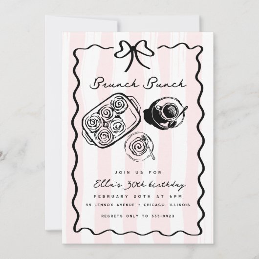 誕生日ブランチブレックファーストコーヒーボウピンクドードル 招待状 (正面)