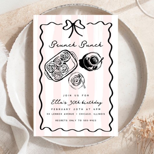 誕生日ブランチブレックファーストコーヒーボウピンクドードル 招待状